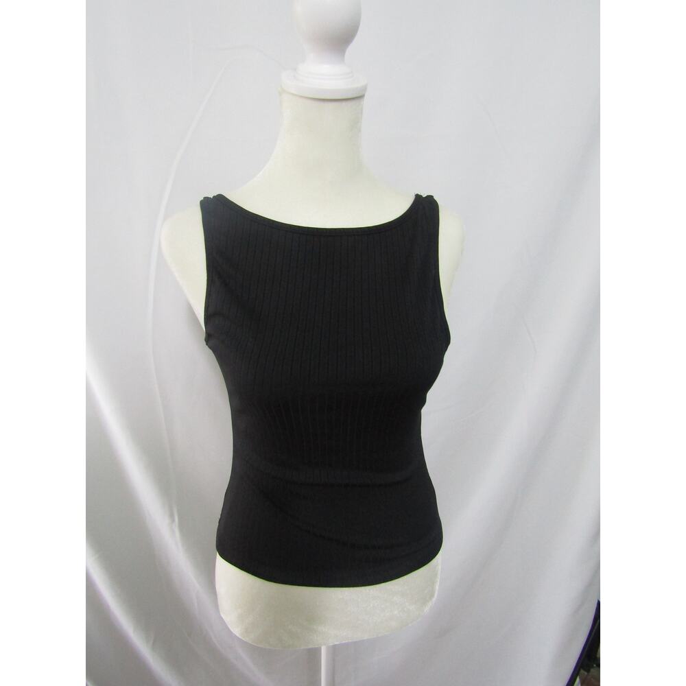 Black Ribbed Tank Top Women's S 100% Cotton Fitted Sleeveless Basic Layering